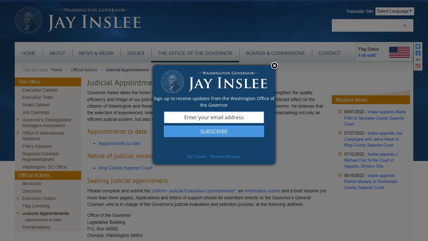 Judicial Appointments | Governor Jay Inslee - Washington